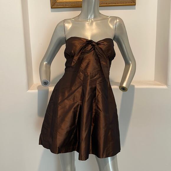 Rhys Dwfen Dresses & Skirts - Vintage Rhys Dwfen Chic Little Devil Strapless Bow Front Mini Dress Brown Size 6